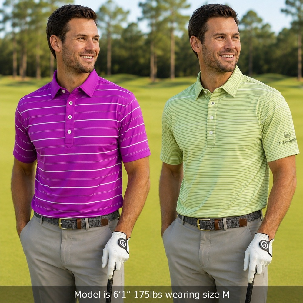 FootJoy Mens ProDry Athletic Fit Golf Polo Shirt‎ Bundle Purple Lime Striped M